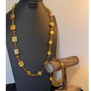 Gold Foil Art Glass Beaded Toggle Clasp Necklace & Gold Foil Art Glass Bracelet